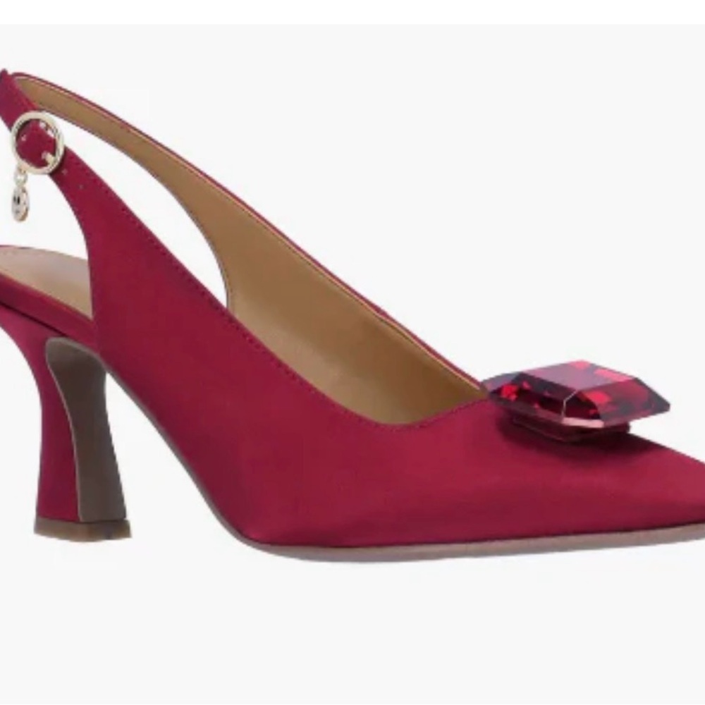 J.Renee Burgundy Slingback Pointed/Squared Toe Pumps with Red Gem - Picture 3 of 17